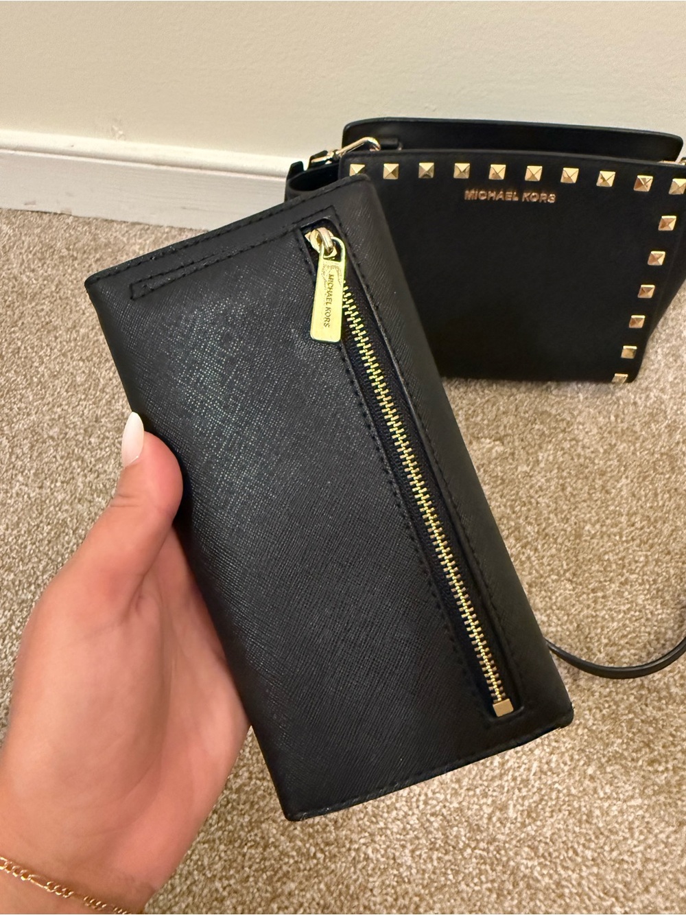 Michael Kors Black Studded Crossbody Bag with Matching Wallet - Picture 7 of 8